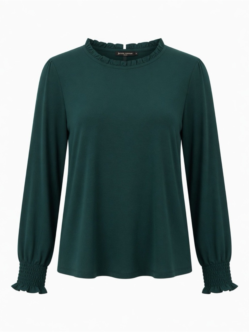 Adrianna Papell Forest Green Ruffle Neck Long Sleeve Blouse
